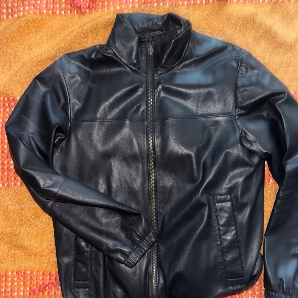 Emporio Armani Midnight Black Leather Jacket - Picture 4 of 7